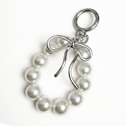 Beaded Bow Keychain with Round Bead Loop and Metal Clip Bag Charm