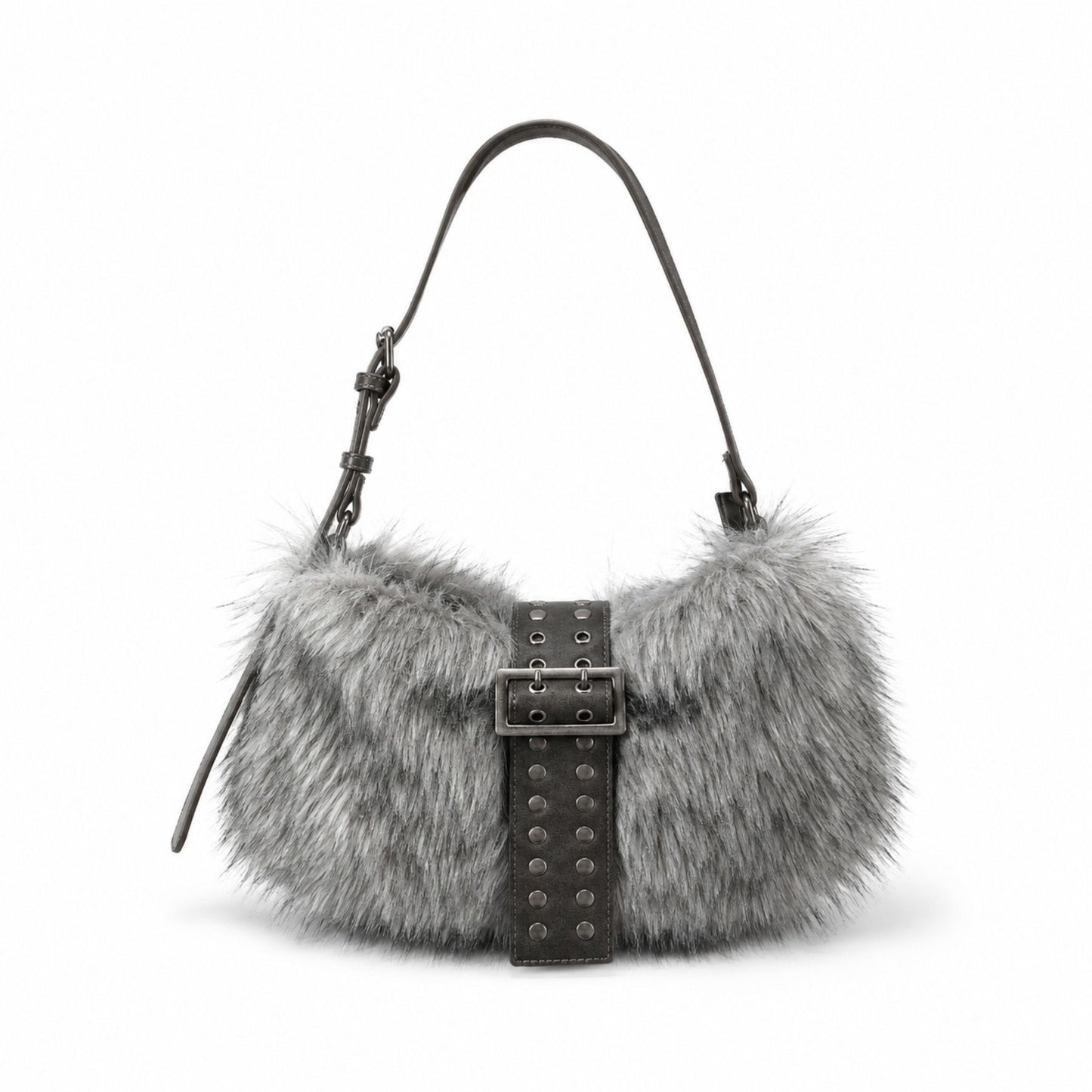 Faux Fur Shoulder Bag Vintage Belted Underarm Bag