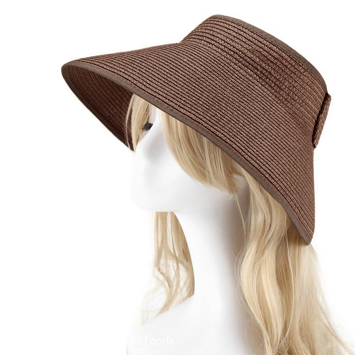Women's Wide Brim Visor Hat with Bow Detail Adjustable Velcro Closure for Beach or Outdoor Protection