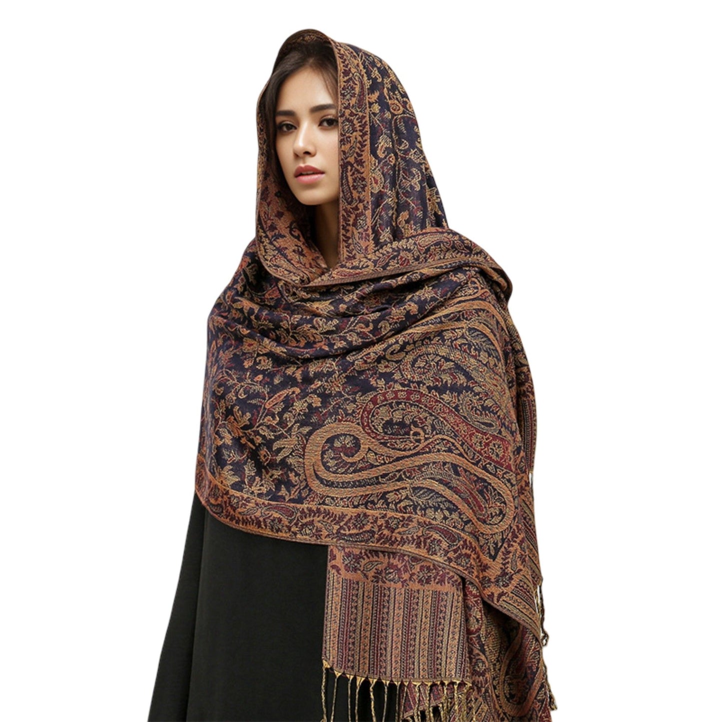 Jacquard Paisley Shawl Scarf with Elegant Fringe Hem 71¡Á27.5 Inches