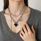 Women's Layered Chain Necklace with Pixel Heart and Engraved Charm Pendants