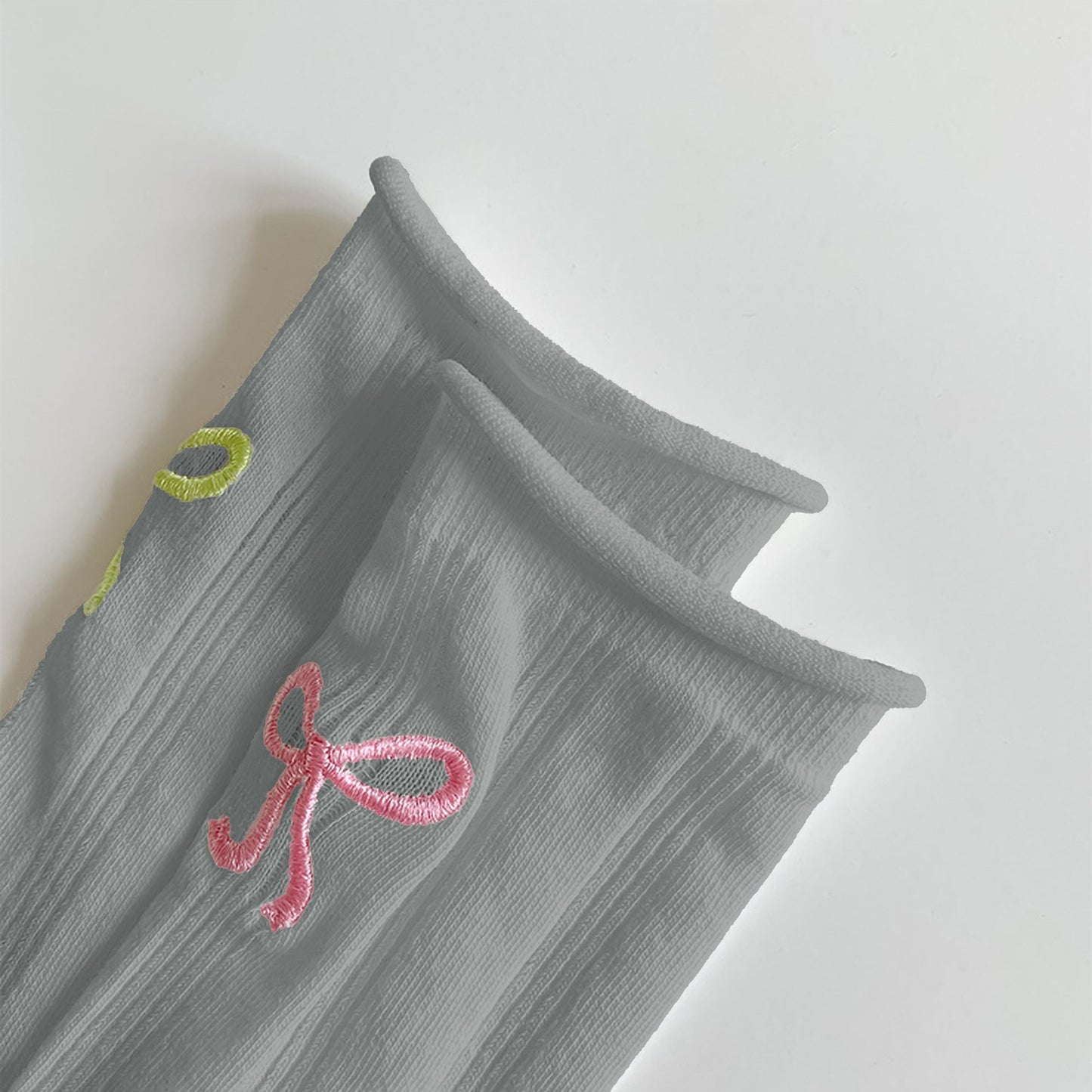 Adorable Bow-Embroidered Ribbed Ankle Socks 5Pk