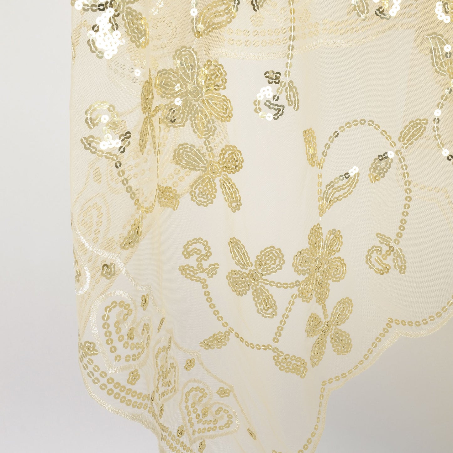 Embroidered Sequin Mesh Shawl Wrap Sheer Floral Scarf Scalloped Edge