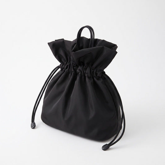 Drawstring Bucket Bag with Double Top Handles and Ruched Opening 11x9x4.5in