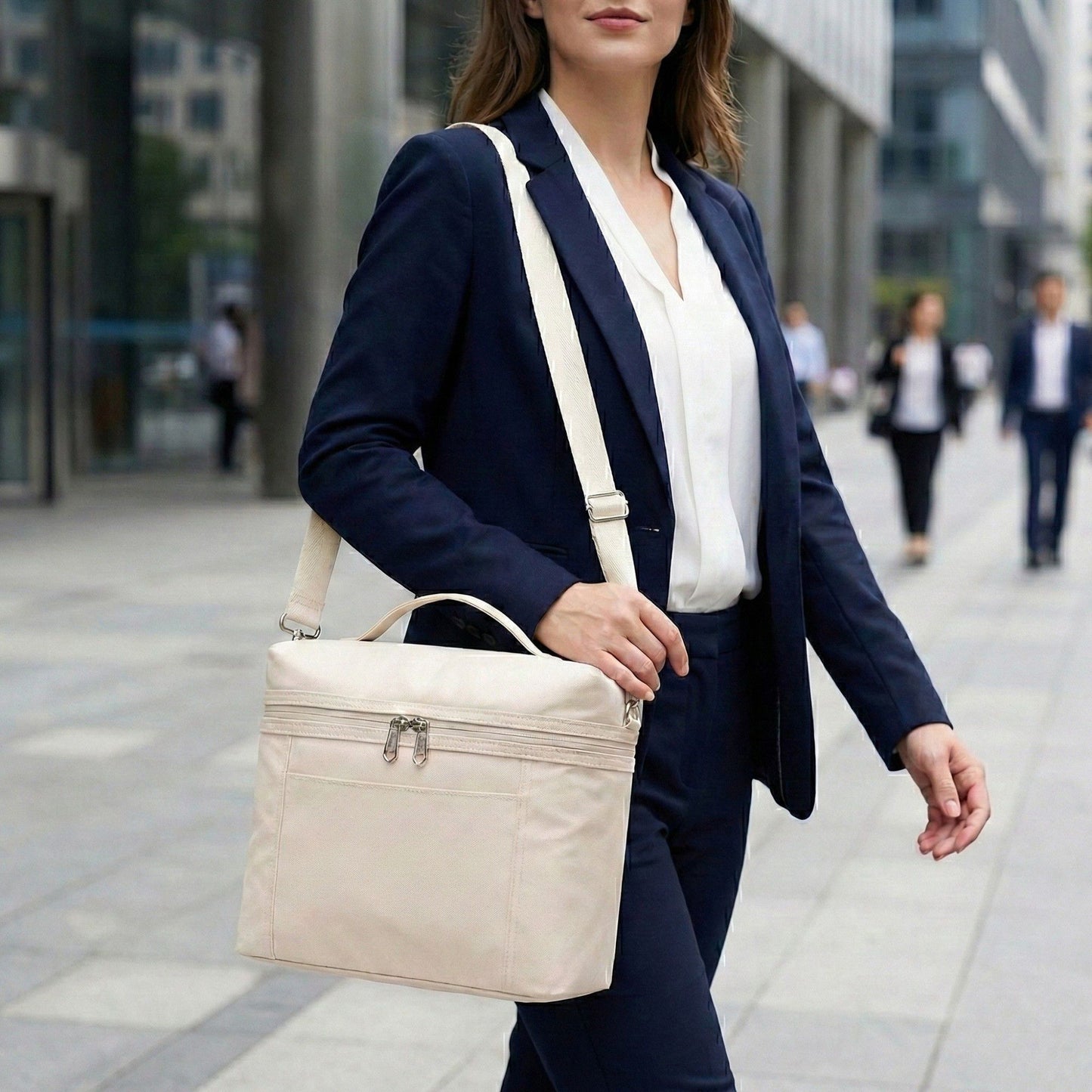 Oxford Fabric Crossbody Utility Bag with Double Zipper Closure and Adjustable Shoulder Strap
