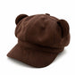 Faux Suede Bear Ear Newsboy Cap Cute Short Brim Baker Boy Hat