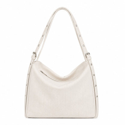 Herringbone Tote Bag with Adjustable Strap and Rivet Detail