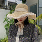 Crochet Straw Sun Hat with Lace Trim & Bow