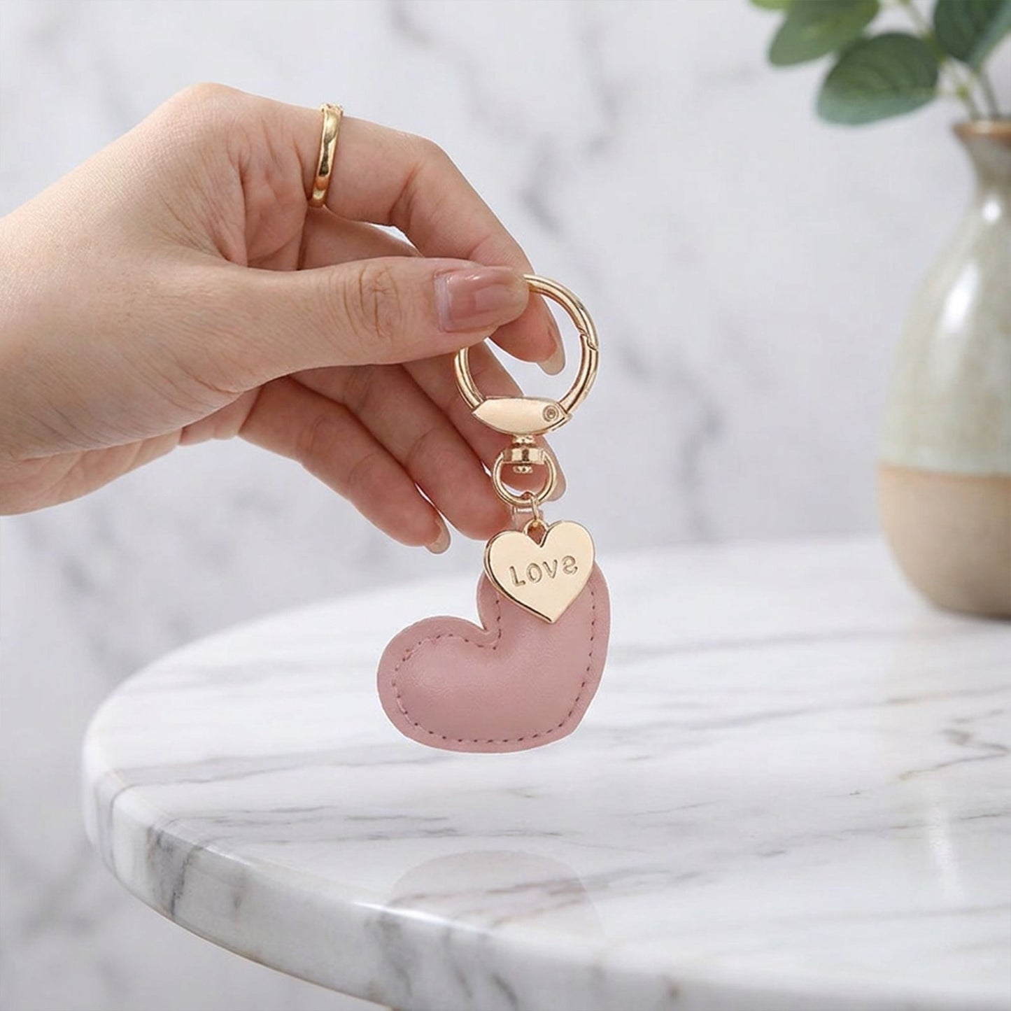 3 Pack Heart Keychains with Love Charm and Gold Tone Ring Clip