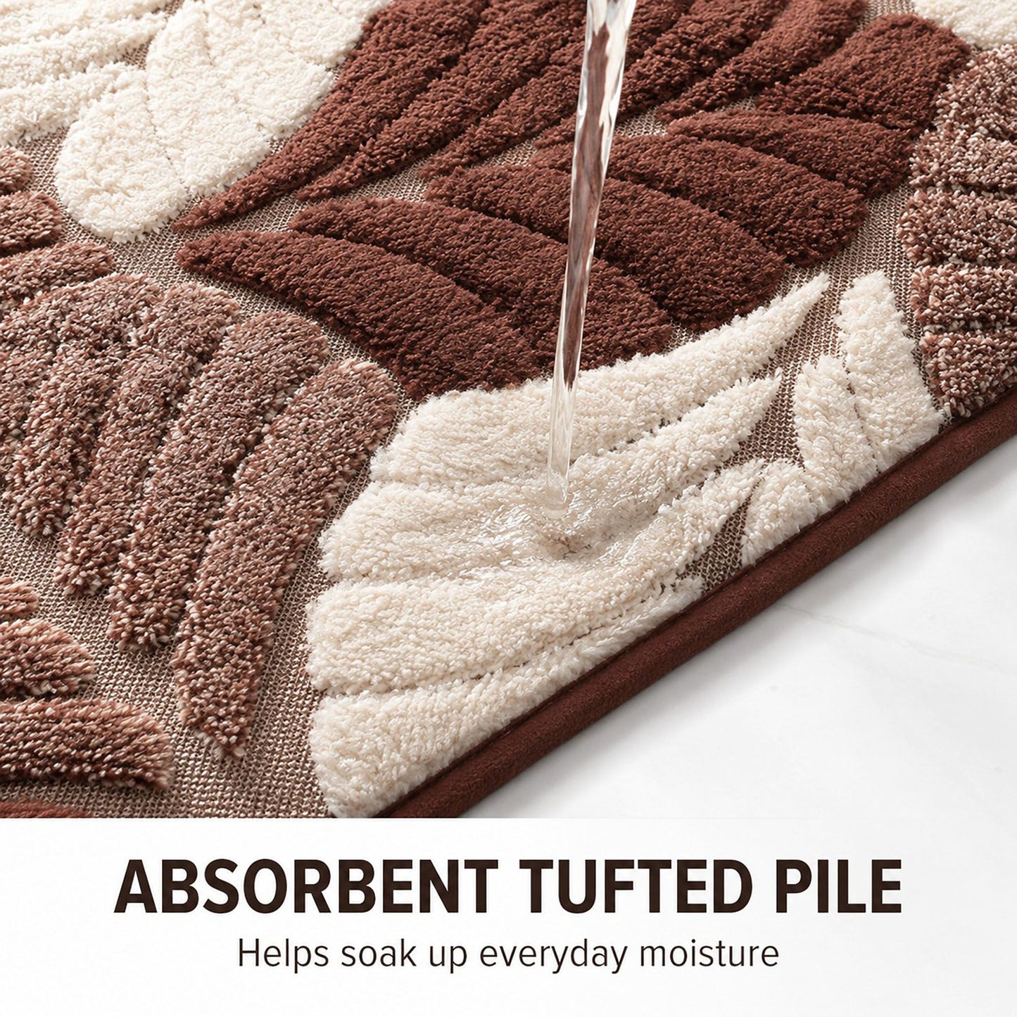 Botanical Leaf Bath Mat Nonslip Tufted Accent Rug 15.7 x 23.6 Inches