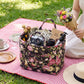 Quilted Floral Storage Basket with Handles and Front Pocket