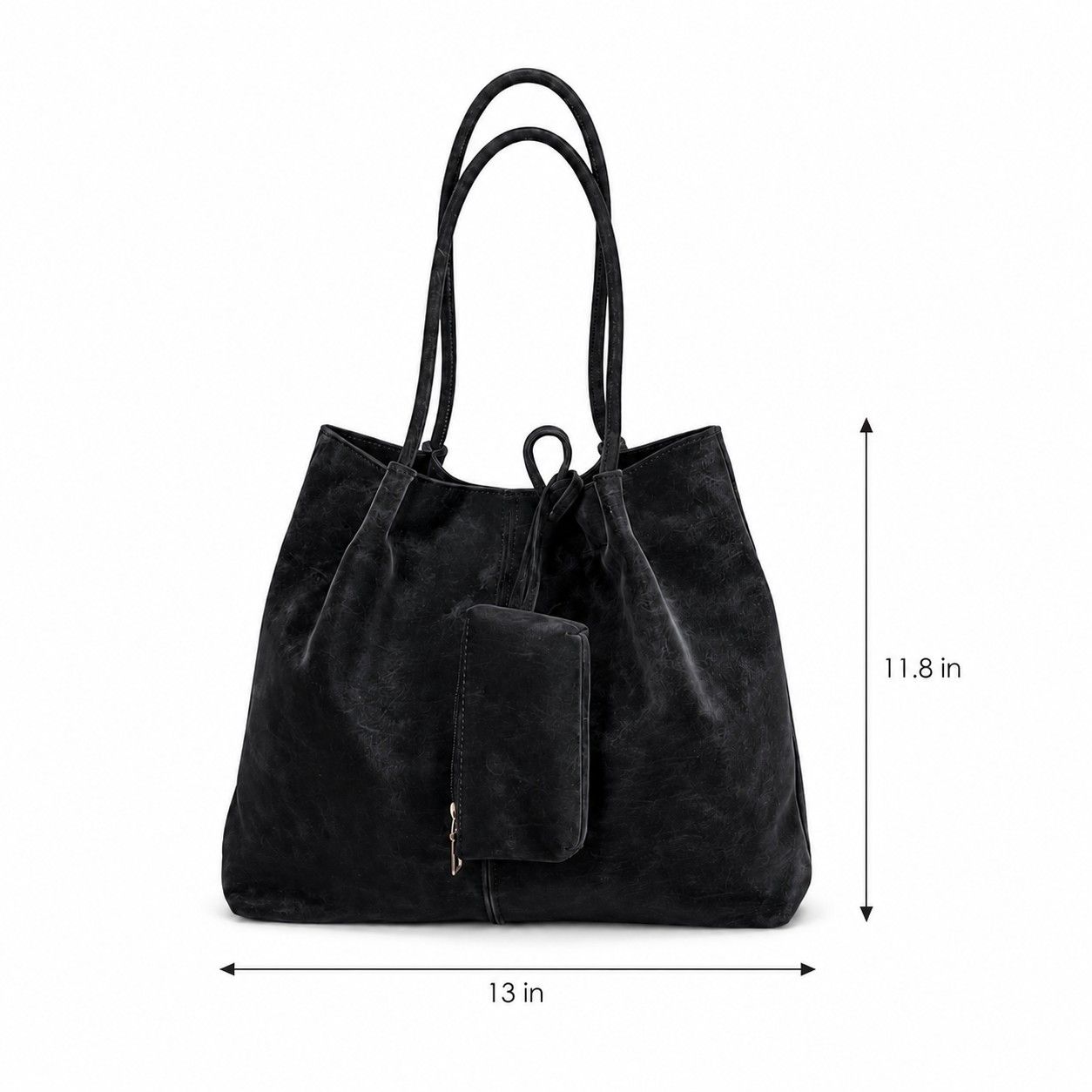 Soft PU Leather Tote Bag with Removable Pouch and Shoulder Handles