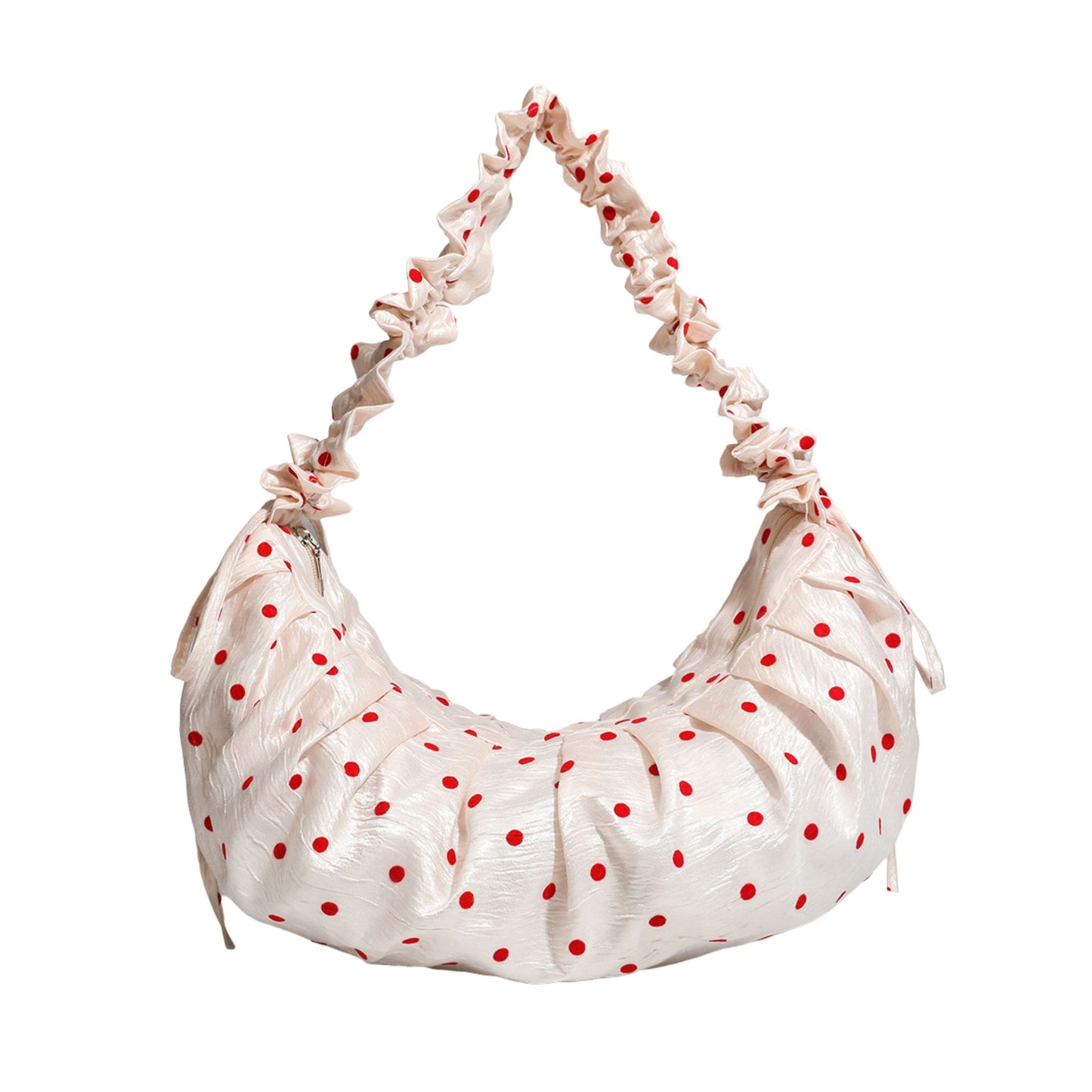 Polka Dot Ruched Shoulder Bag with Soft Slouchy Shape