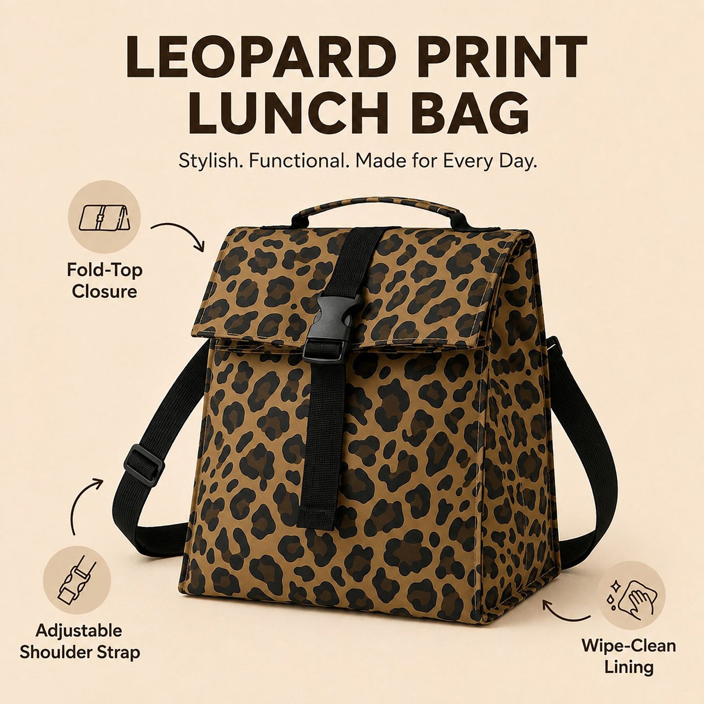 Insulated Lunch Backpack with Buckle Flap and Top Handle