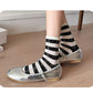 4 Pairs Crew Socks with Black and White Patterns Soft Cotton Texture Heart and Stripe for Flats and Dress Shoes