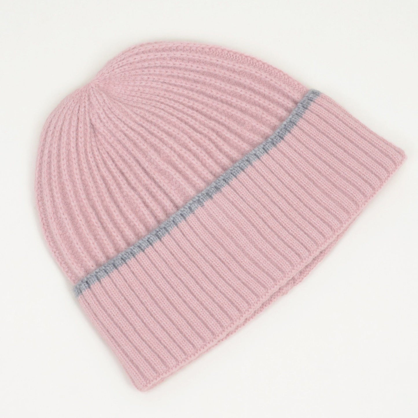 Ribbed Knit Beanie Hat with Contrast Trim and Folded Cuff
