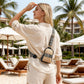 Woven Straw Crossbody Bag with Pattern Strap Small Mini Shoulder Handbag Zipper Closure