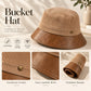 Corduroy Bucket Hat with Leather Look Brim Adjustable Fit