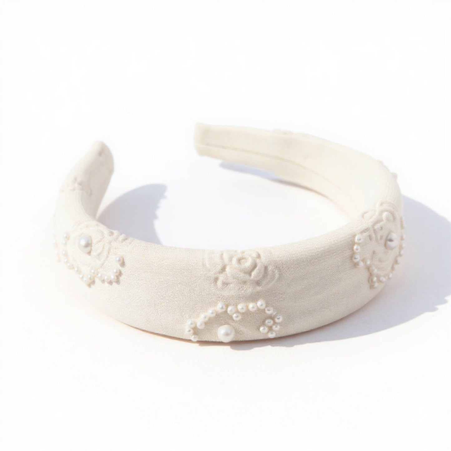 2pcs Women's Padded Satin Fashion Headband with Pearl Design and Crystal Bead Embellishments 6.3x4.7x1.2in