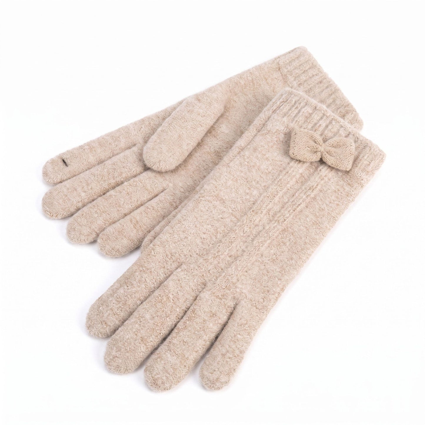 Knit Bow Detail Full Finger Gloves for Cold Weather