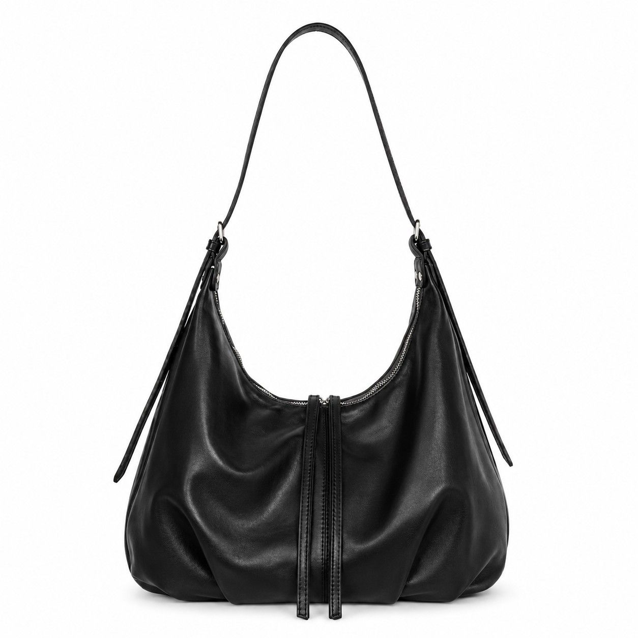 Slouchy Faux Leather Hobo Shoulder Bag with Adjustable Strap and Zip Closure