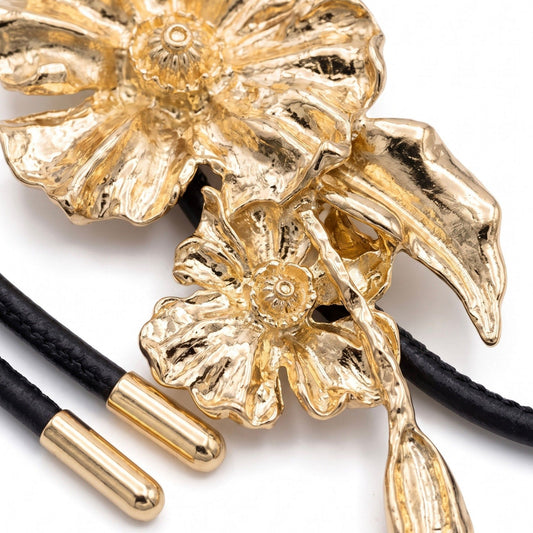 Double Floral Metal Waist Rope Adjustable Floral Body Belt Flower Inspired Waist Jewelry 47.2in