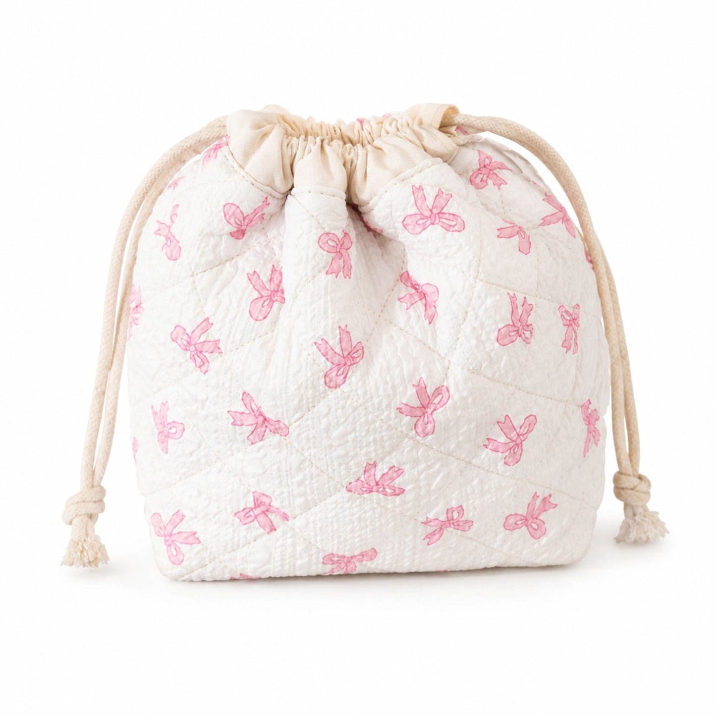 Quilted Drawstring Makeup Bag Large Capacity Portable Cosmetic Organizer Pouch