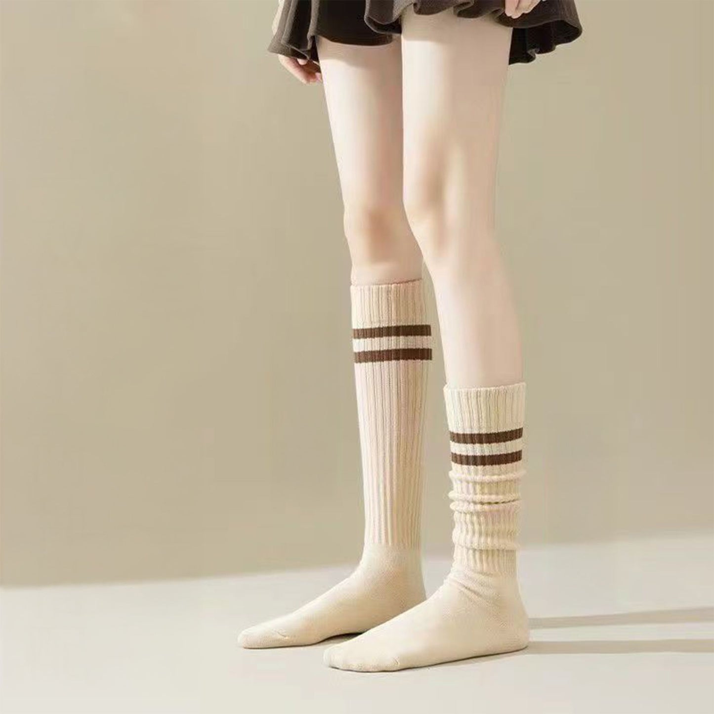 4-Pair Set Ribbed Knee-High Socks with Striped Detail Slim Fit Stretch Design for Casual Outfits