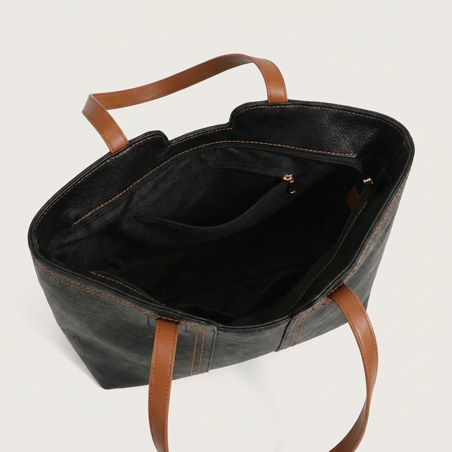 Faux Leather Tote Bag Shoulder Handbag with Zipper Closure for Work
