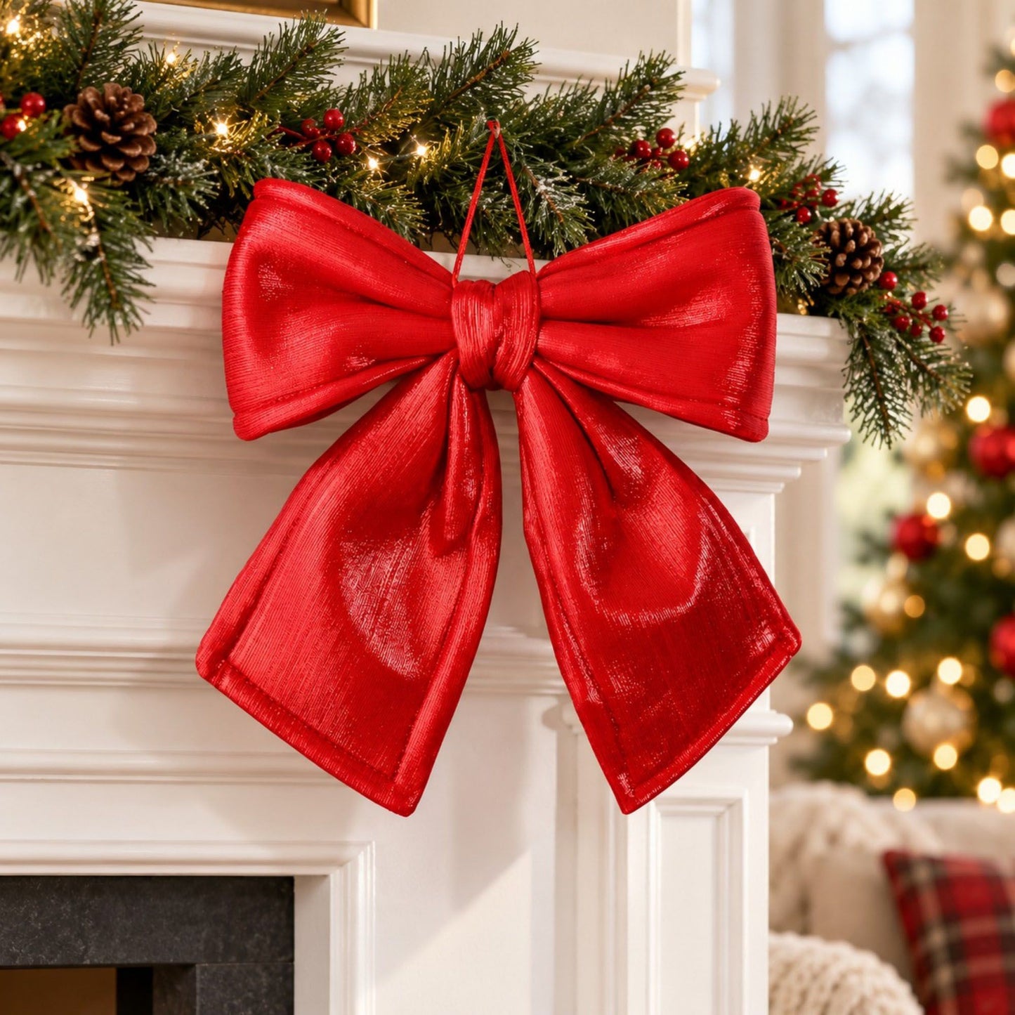 Gold Fabric Christmas Bow Hanging Decoration