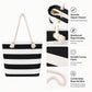 Striped Canvas Beach Tote Bag with Zip Closure and Rope Shoulder Handles