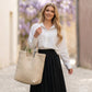 Woven Straw Tote Bag with Shoulder Straps Lightweight Crochet Knit Everyday Carry Tote Bag