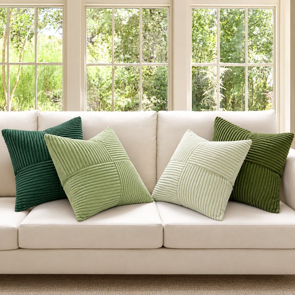 4 Pack Patchwork Corduroy Throw Pillow Covers 18 x 18 Inch for Sofa and Bed