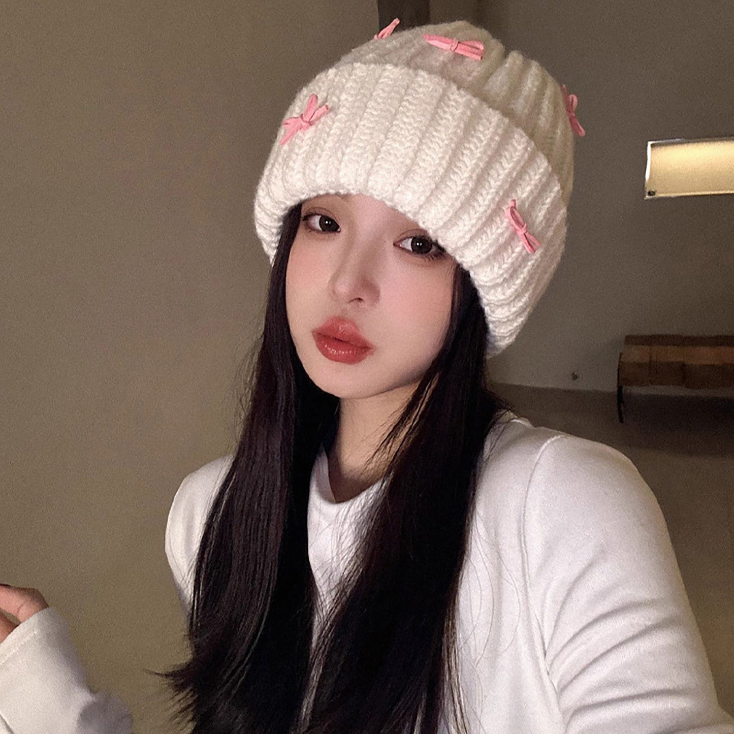 Ribbed Knit Beanie with Bow Accents - Cute Soft Winter Hat for Casual Daily Wear