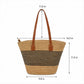 Striped Woven Straw Tote Bag Large Capacity Zip Top Shoulder Carryall Handbag