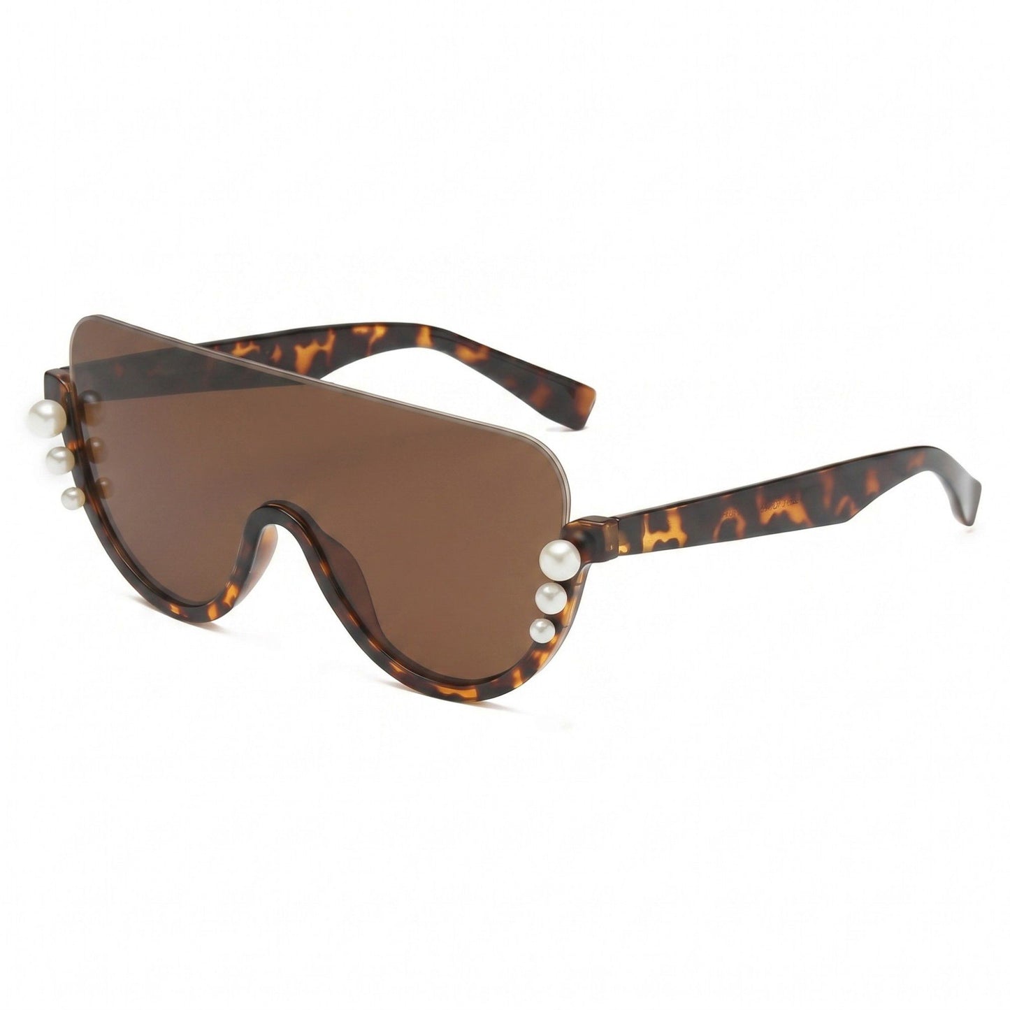 Oversized Square Half Frame Sunglasses with Pearl Accent Design for Fashion-Forward Look