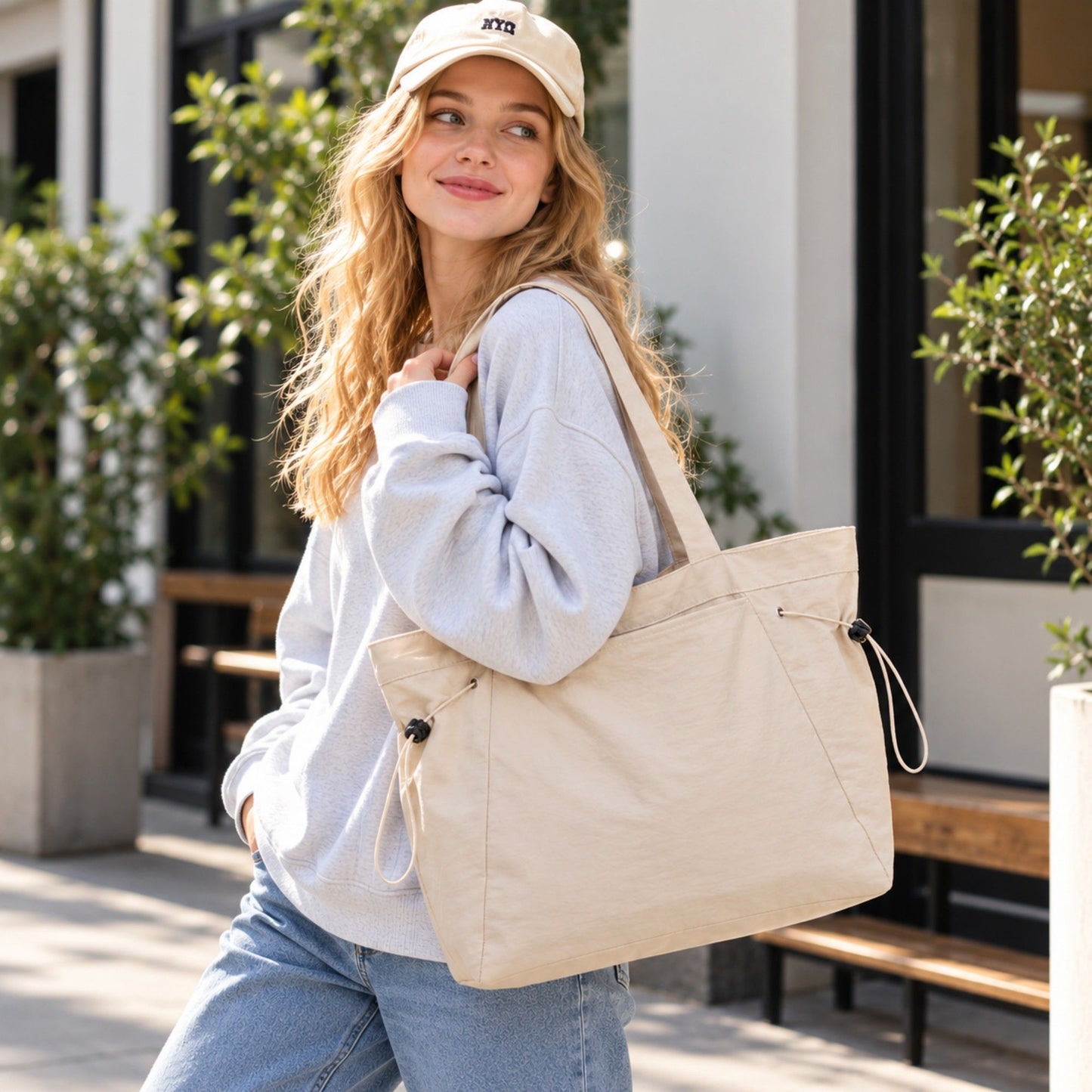 Large Shoulder Tote Bag with Zipper Pockets