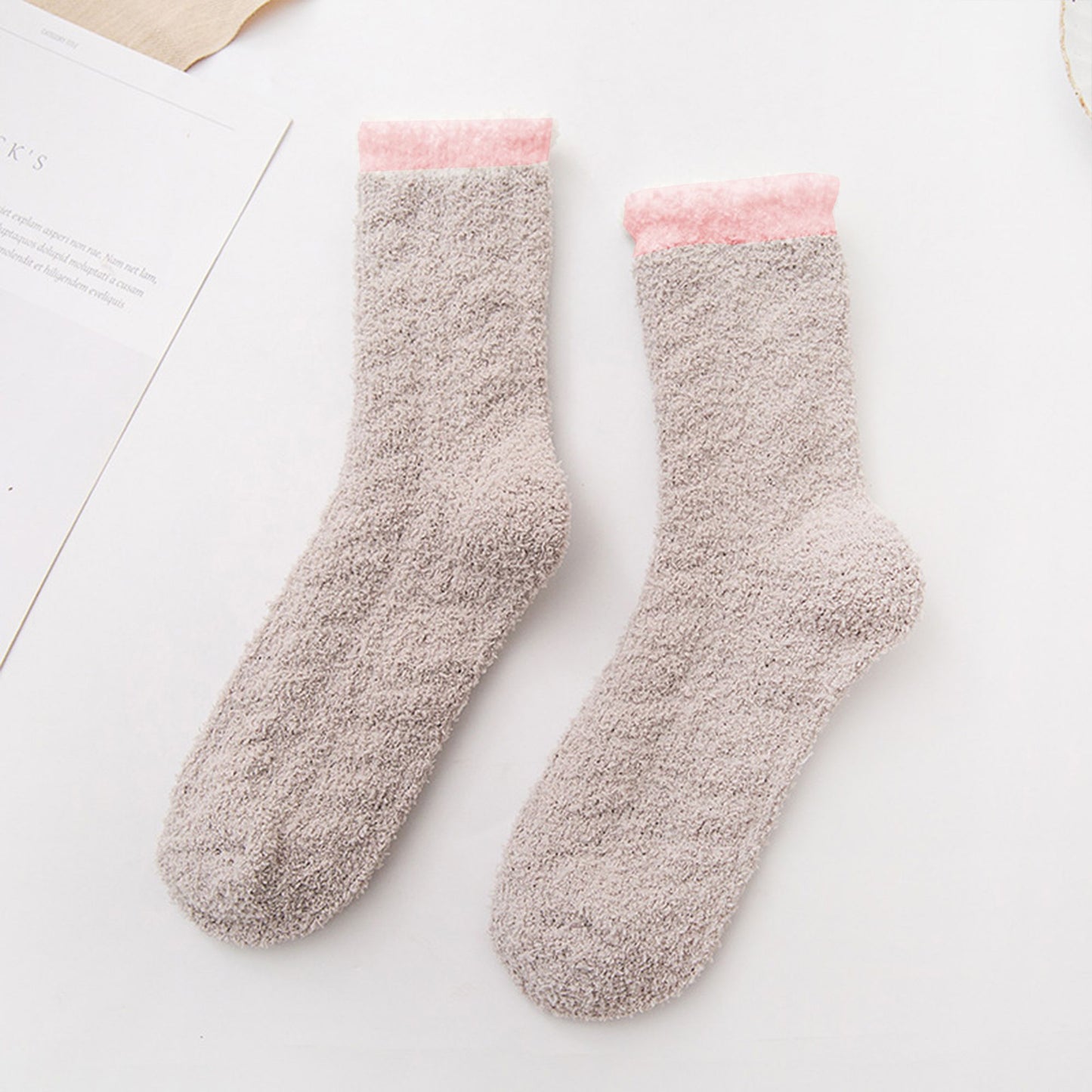 4-Pair Plush Cozy Fuzzy Socks with Contrast Cuffs for Winter Indoor Warmth