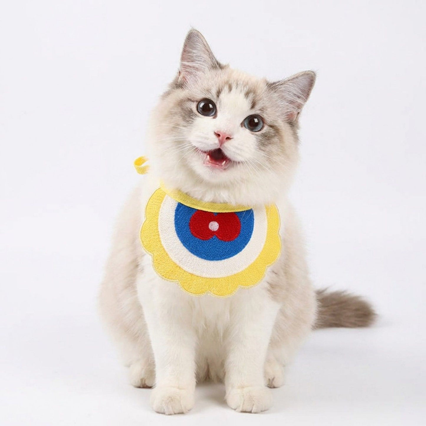 Pet Bib Collar Soft Adjustable Knit Bandana with Colorful Embroidered Design for Cats and Dogs