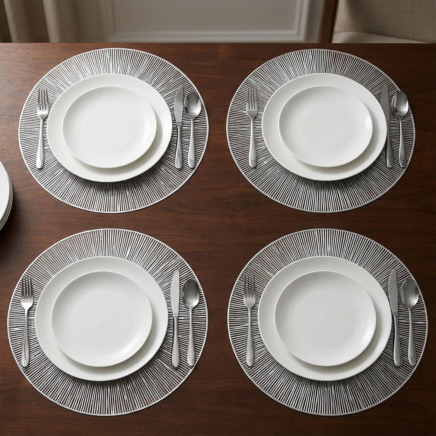 4-Pack Metallic Round PVC Placemats Heat Resistant Textured Table Mats