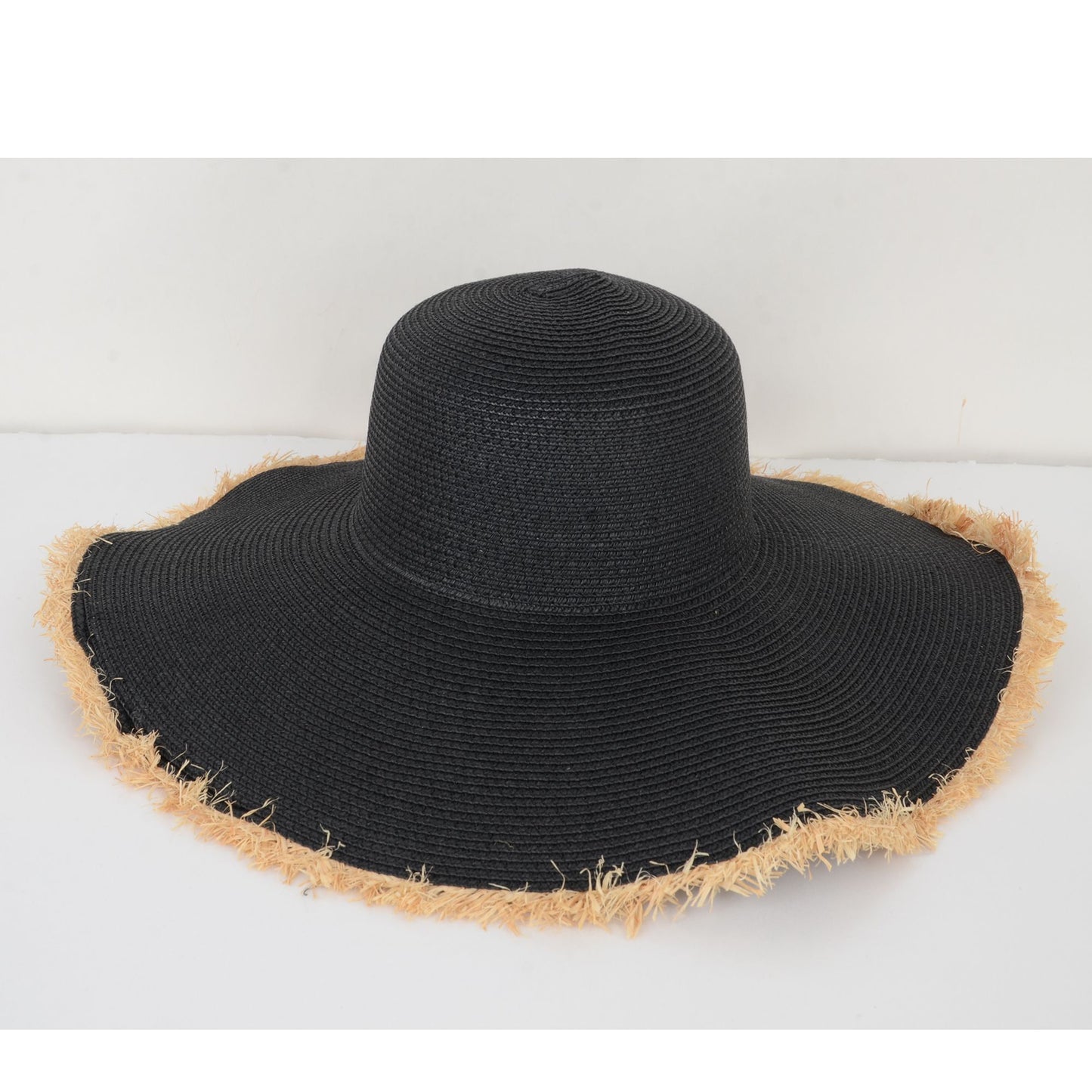 Wide Brim Straw Floppy Hat with Frayed Edges Lightweight Sun Protection for Beach Vacation Outdoor Travel Style