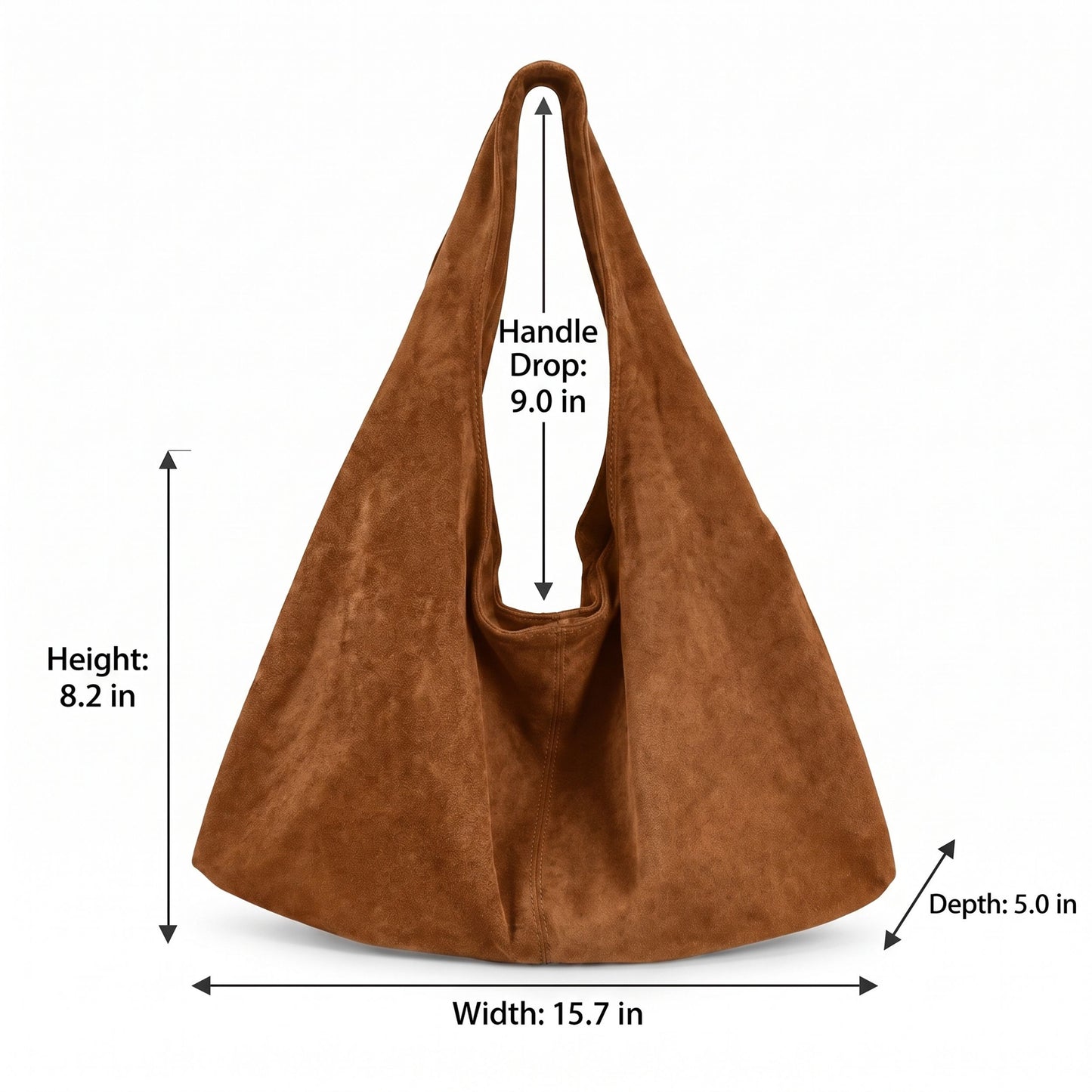 Large Faux Suede Hobo Shoulder Bag with Magnetic Closure and Interior Zip Pocket