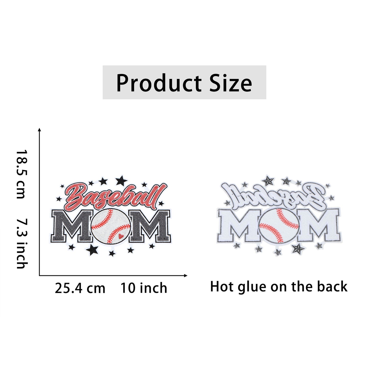 Baseball Mama Sequin Iron On Patches Game Day Applique Large Patch Accessory Clothes Jacket Uniform Backpack DIY Decor