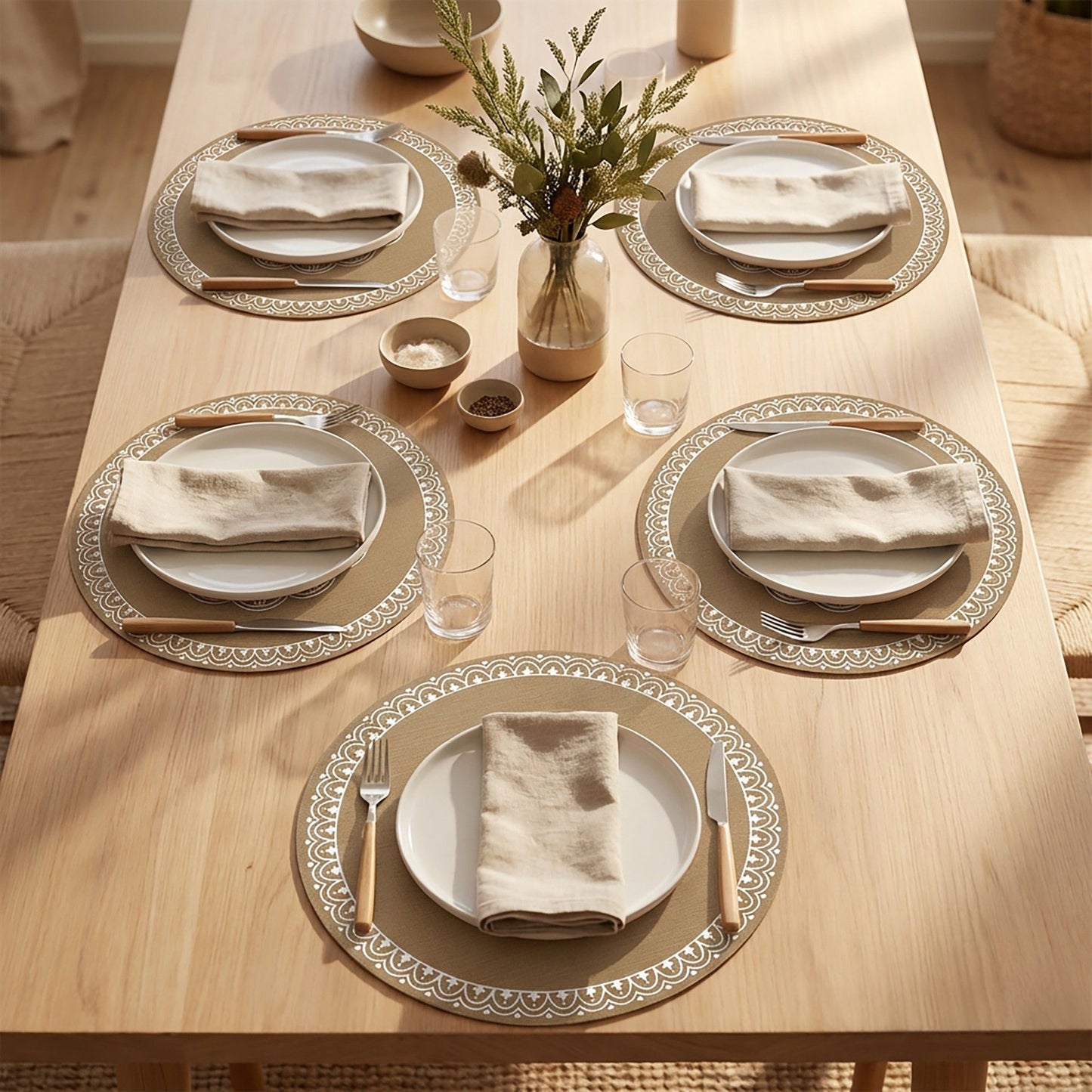 4 Piece Mandala Placemat Set Metallic PVC Heat Resistant Round Table Mats for Dining Table