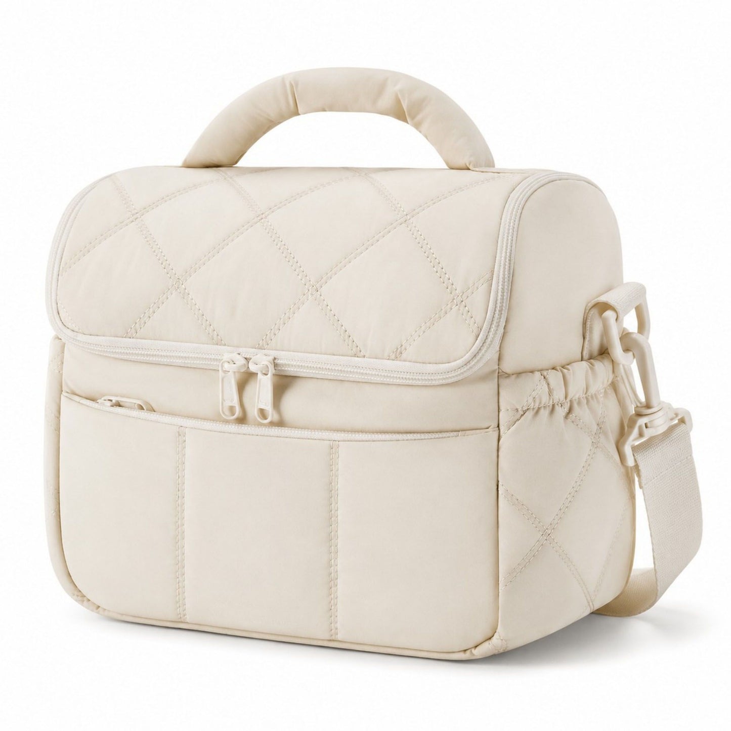 Quilted Insulated Lunch Bag with Adjustable Strap Padded Handle and PEVA Lining
