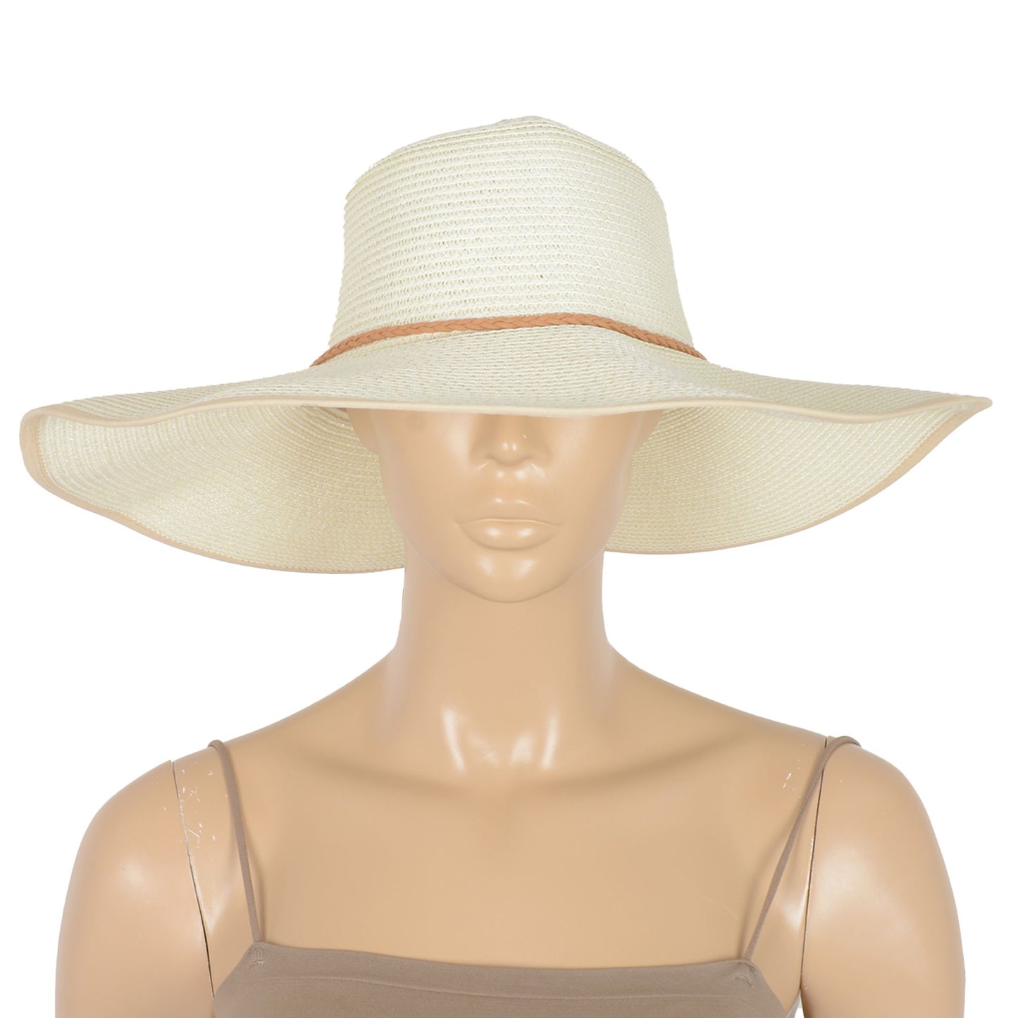 Wide Brim Straw Sun Hat with Braided Cord Detail Lightweight Packable Design for Beach Outdoor Protection