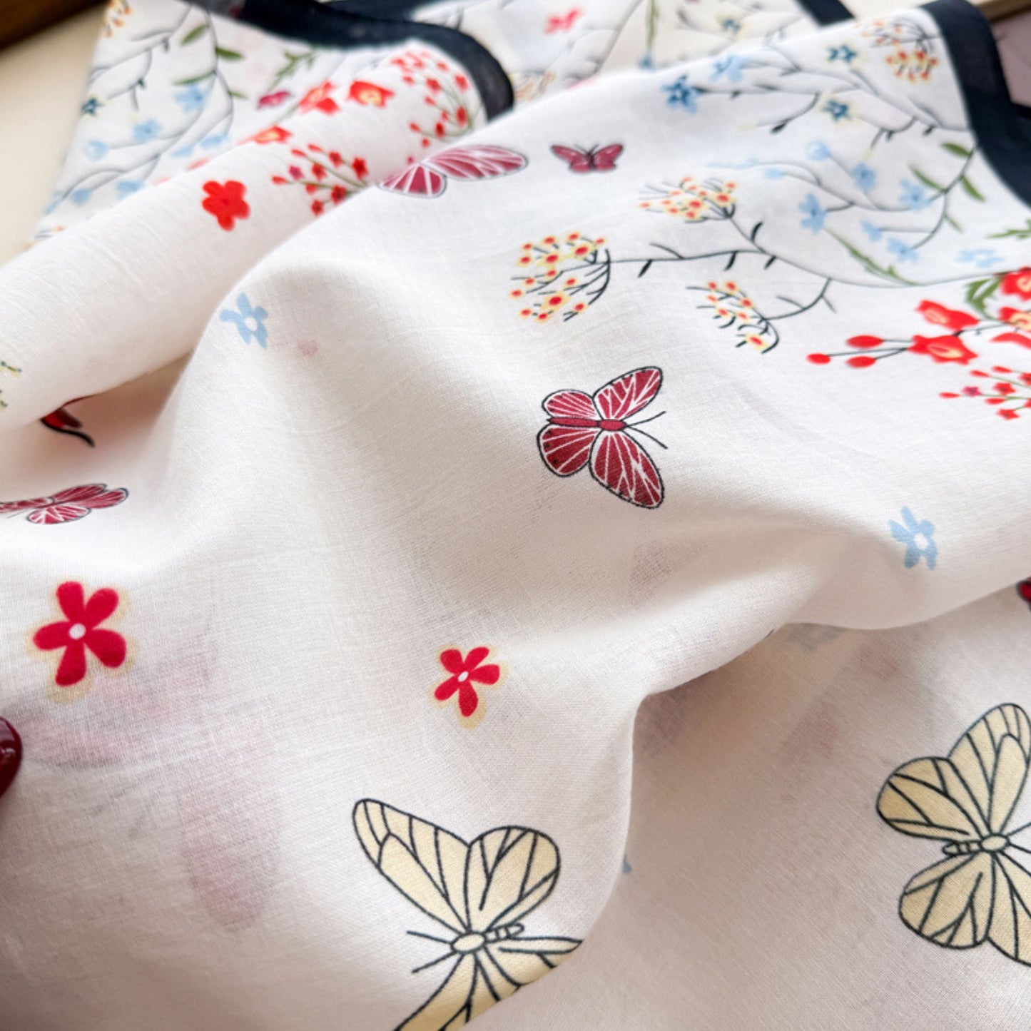 Pure Cotton Butterfly Floral Print Square Scarf Lightweight Fashion Neck Hair Scarf 25.5¡Á25.5 Inches