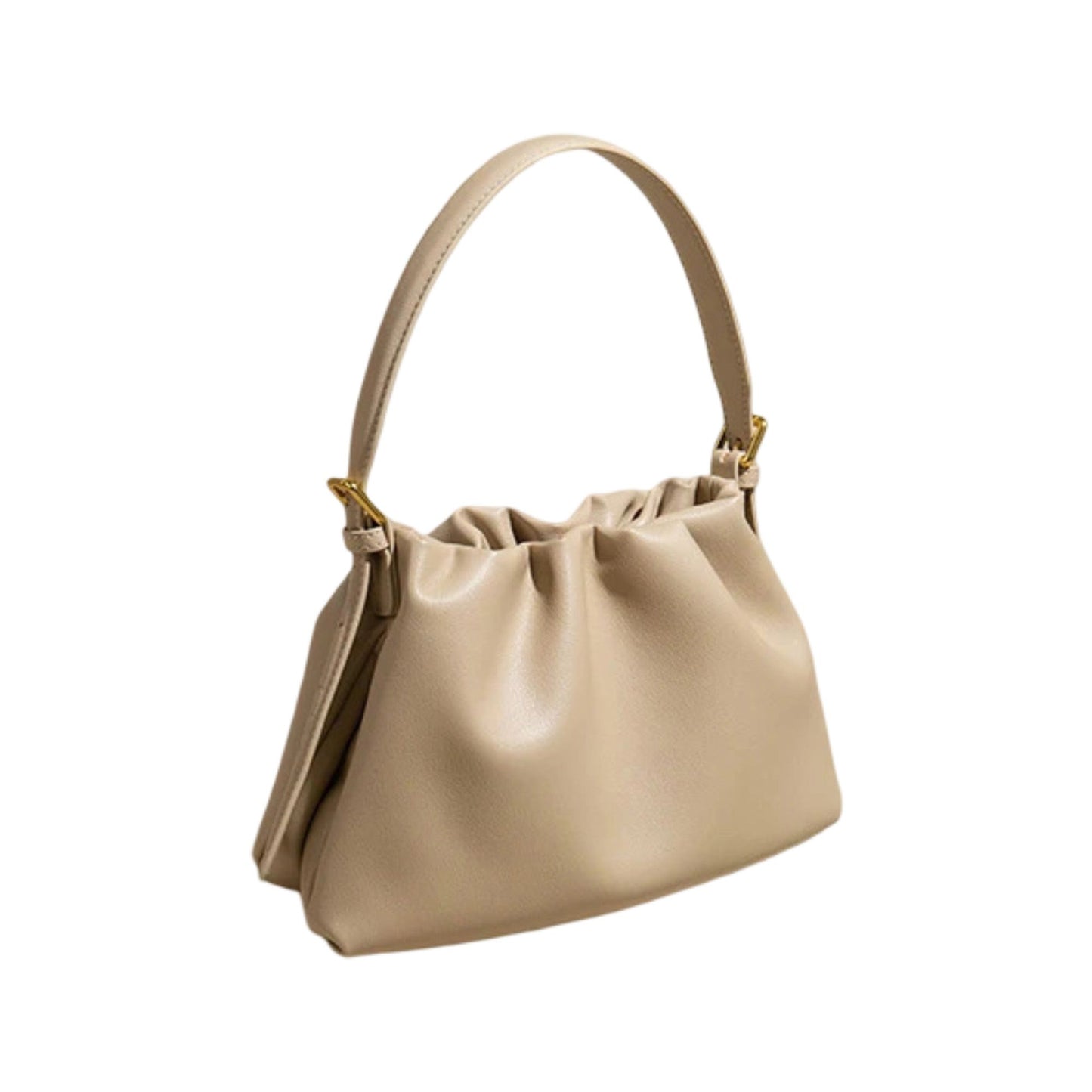 Gathered Leather Shoulder Pouch with Adjustable Strap Soft Pleated Silhouette and Minimalist Design