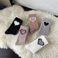 3-Pair Fuzzy Valentine Heart Knit Crew Socks Set with Soft Plush Texture, Stretchy Cozy Fabric, and Cute Heart Accent for Gifting