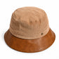 Corduroy Bucket Hat with Leather Look Brim Adjustable Fit